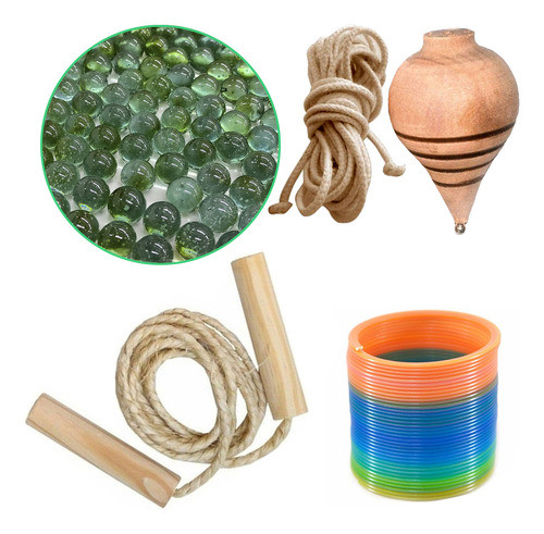 Kit Brinquedo 400 Bola Gude 20 Pula Corda 20 Piao 20 Mola 0