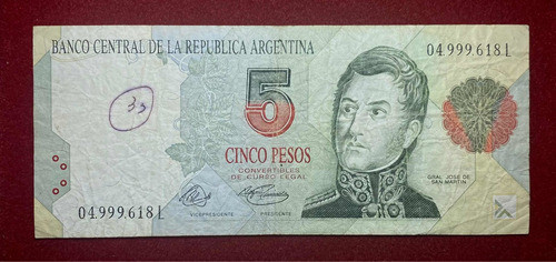 Billete 5 Pesos Convertibles 1er Diseño Serie L Bottero 3025 0