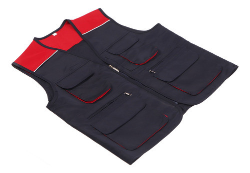 Colete De Trabalho Vermelho E Azul Marinho Com Zíper De Visi 1