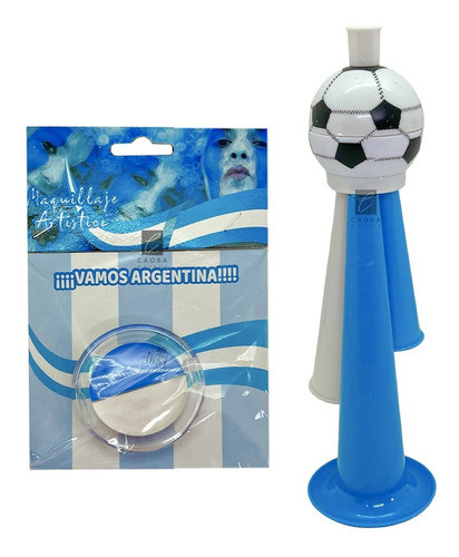 Kit Cotillon Argentina Vuvuzela Maquillaje Celeste Blanco 0