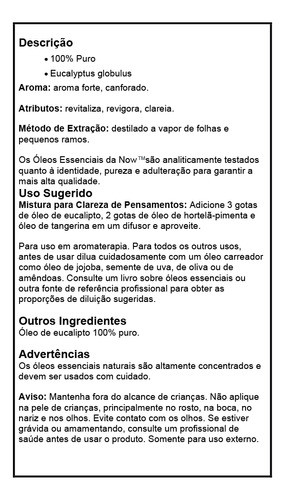 Óleo De Eucalipto 30ml Now Foods Essenciais 100% Puro 1