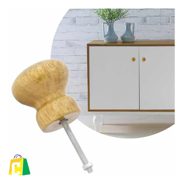 Puxador De Madeira Redondo Gaveta  Kit 10 Peças Cerejeira 1