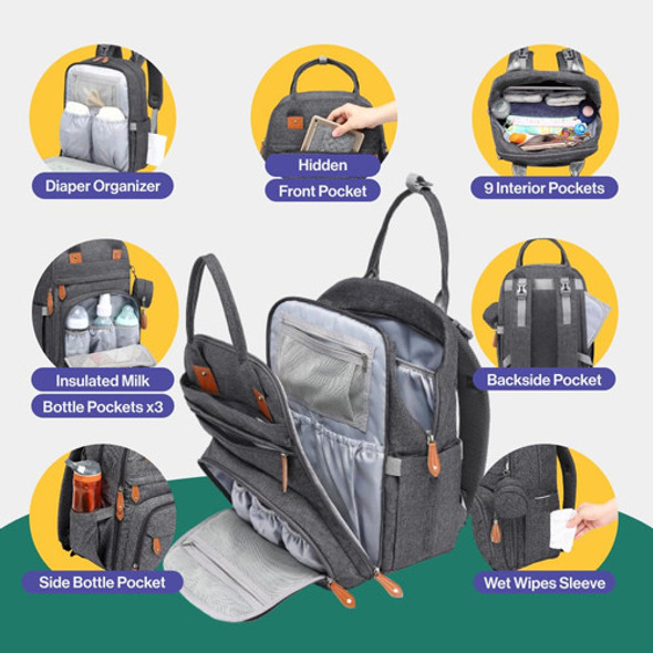 Mochila Pañales Cambiador Multifunción Impermeable Gris 1