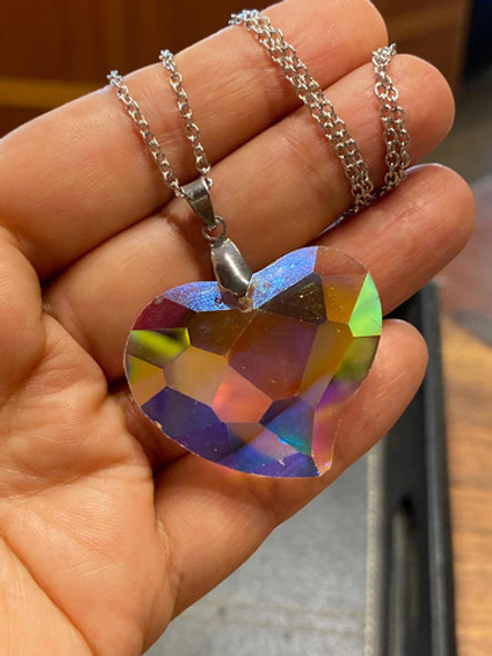 Luli Cadena Acero Colgante Corazón Cristal Tornasol Hermoso 1