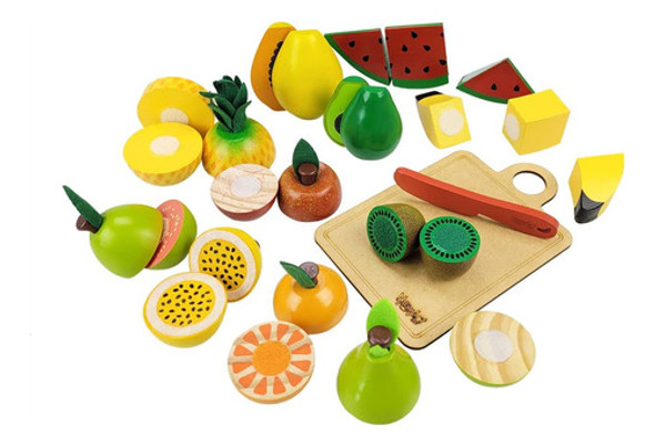 Brinquedo Educativo Kit 11 Frutas Com Corte Faca Caixa Tabua 1