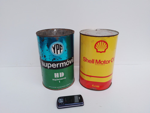 Lote De 2 Antiguas Latas Aceite Ypf Supermovil Y Shell Motor 0