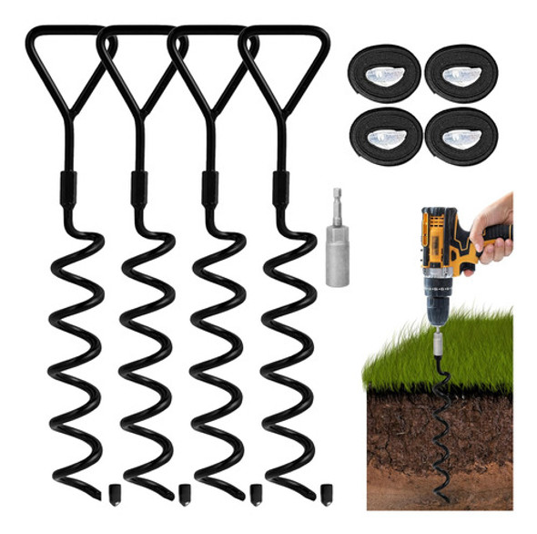 Kit De Anclajes Para Trampolín, 4 Estacas De Acero Pesado 0