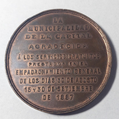 Medalla Censo De Buenos Aires De 1887 Cobre - 120 1