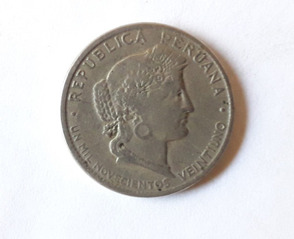 Peru 20 Centavos Año 1921 Moneda Cuproniquel Km#215.1 0