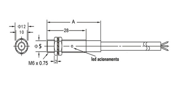 Sensor Indutivo Pnp M6 Normal Aberto Faceado 1