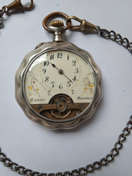 Antiguo Reloj Bolsillo Hebdomas De Plata Funciona Impecable 1
