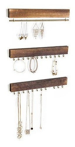Juego De 3 Organizadores De Joyas De Madera Rustica Y Metali 0