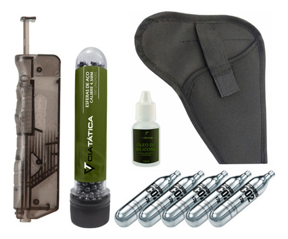 Speed Loader 4.5mm + Coldre + Co2 + 500 Bolinhas Aço + Óleo 0 Speed Loader 4.5mm + Coldre + Co2 + 500 Bolinhas Aço + Óleo 0