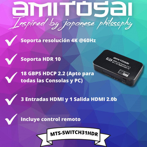 Switch Hdmi 3 X 1 Amitosai Ideal Cine En Casa Fuente+ Pilas 1
