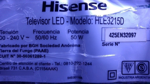 Botonera Tv Led Hisense Hle3215d 1