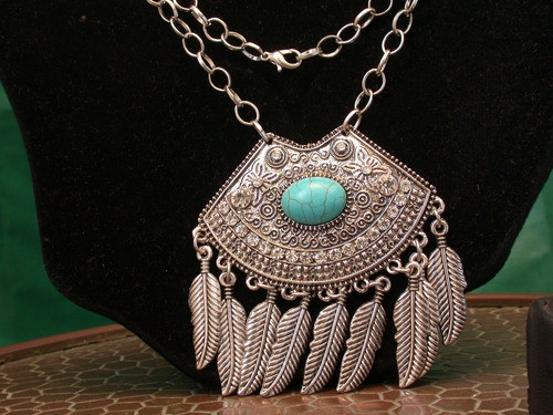 Collar Metal Simil Turquesa Cristales Tipo Navajo Indio Luli 1