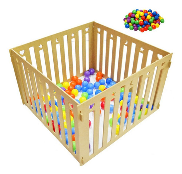 Pelotero Corralito Corral + 100 Pelotas Madera 100x100x60cm 0