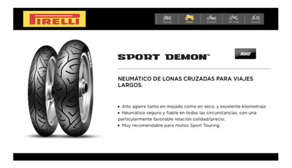 Cubierta Moto Combo 100/80-17 Y 150/70-17 Pirelli Sport Demo 1