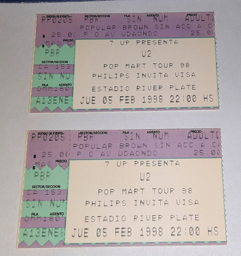 2 Entradas De Recital U2 De 1998 Pop Mart Tour En River 1