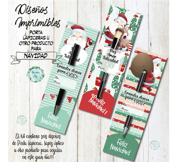 Tarjetas Porta Lapiceras U Otros Navidad - Kit Imprimible 1