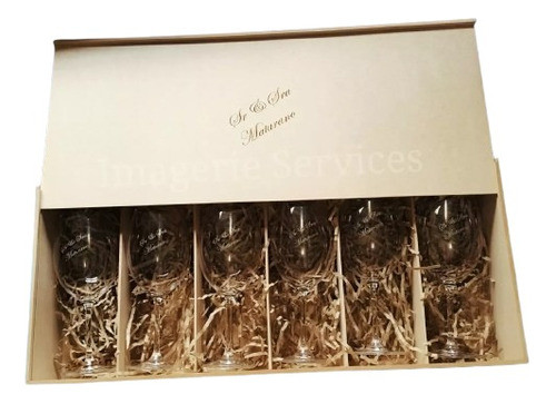 Caja Con 6 Copas De Vino Calidad Excepcional Grabado Láser 0