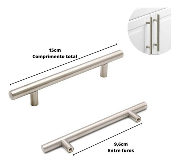 Kit 3 Puxador Móveis Haste Redonda Inox Esc 96/128/160/192mm 1 Kit 3 Puxador Móveis Haste Redonda Inox Esc 96/128/160/192mm 1