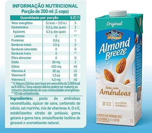 Kit C/8 Bebida De Amêndoas Almond Breeze Original+choco 1l 1