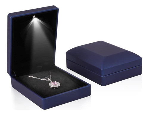 2x Estuche Caja Para Collar Aros Boda Con Led - Azul Oscuro 0