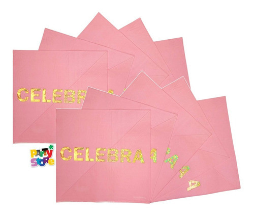 Party Store - Servilletas De Papel Celebra Rosa Y Dorado X12 0