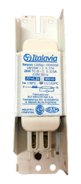 Balasto Tubo Fluorescente 18/20w Italavia X 10 Unidades 0