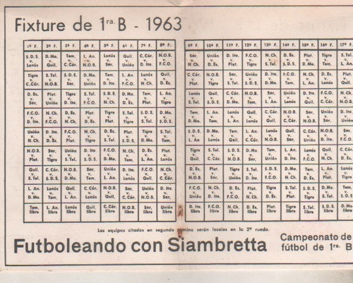 Antiguo Fixture De 1 B  Año 1963  Publicidad Moto Siambretta 1