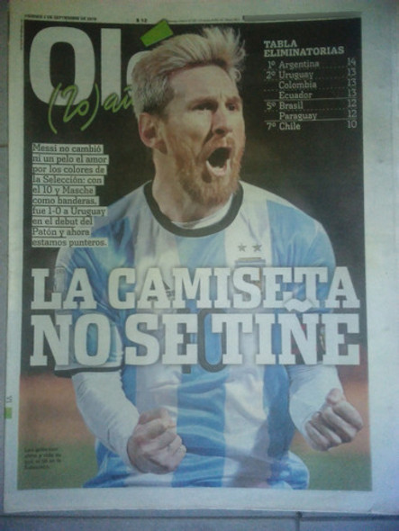 Diario Ole 2 Septiembre 2016 Argentina 1 Uruguay 0 Messi 0