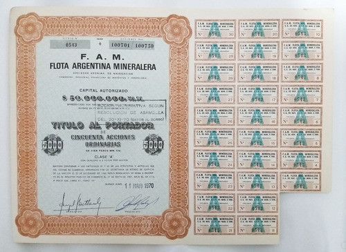 Titulo Bono Accion Flota Argentina Mineralera - 1970 0