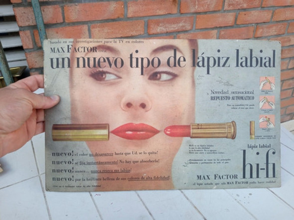 Antigua Publicidad De Carton De Lapiz Labial Max Factor 0