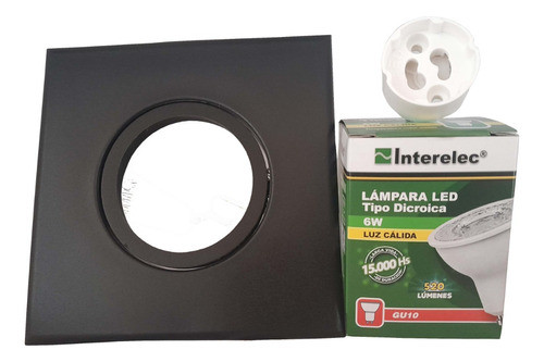 Spot Embutir Pvc Cuadrado Negro + Dicroica 6w Cálida X2 0