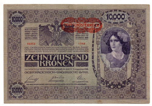 Austria Billete 10000 Kronen Año 1918 (1919) P#65 Enorme! 0