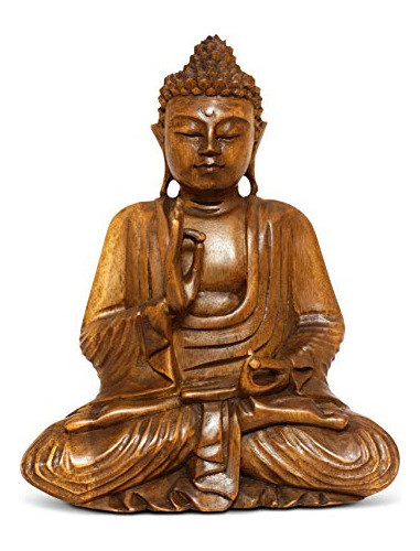 Colección G6 - Estatua De Buda Sentado Sereno De Madera De 1 0