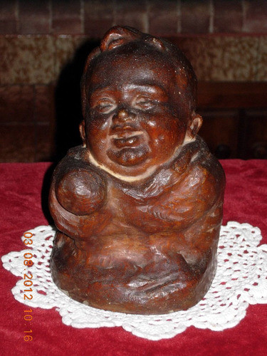 Hermosa Figura Antigua De Niño Bebe En Terracota Firmada 1