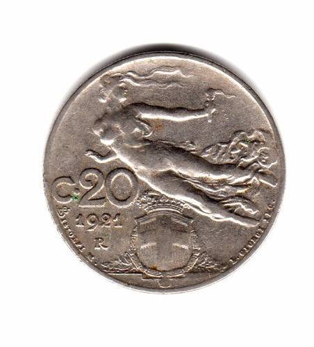 Moneda Italia Reino 20 Centesimi 1921 R Km#44 0