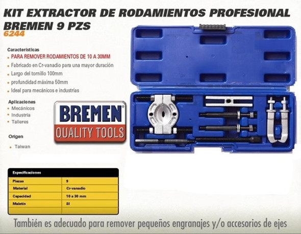 Set Extractor De Rodamientos 9 Piezas Bremen 6244 Maletin 1