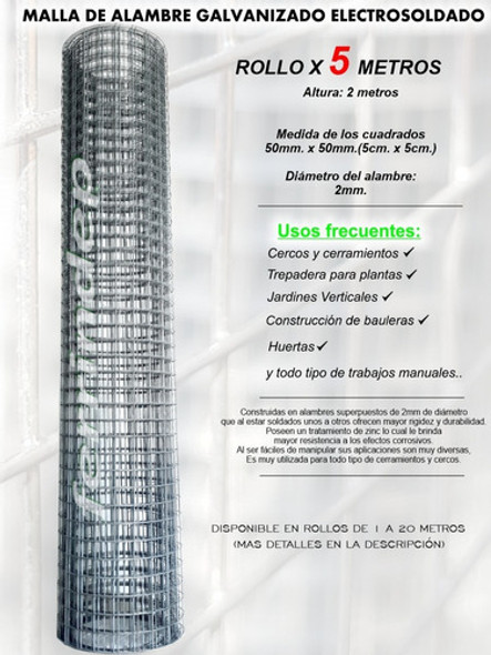 Malla Soldada Cerco Alambre Galvanizada 50x50mm 2m Alto X 5m 1