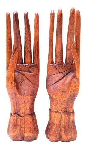 Par De Manos Anillero Talladas A Mano En Madera Teca 20 Cm 1