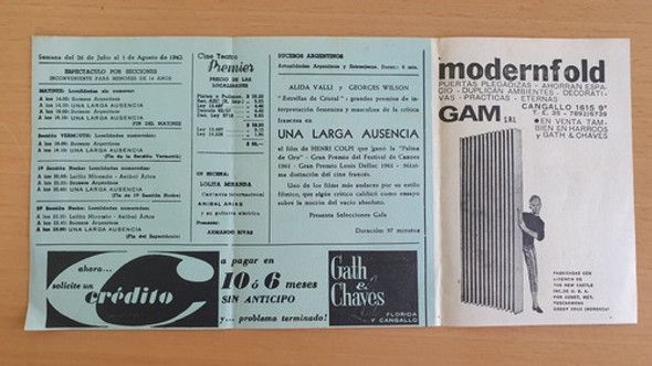 Programa Cine Teatro Premier - Una Larga Ausencia 1962 1