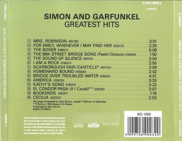 Simon And Garfunkel Greatest Hits Cd Album 1