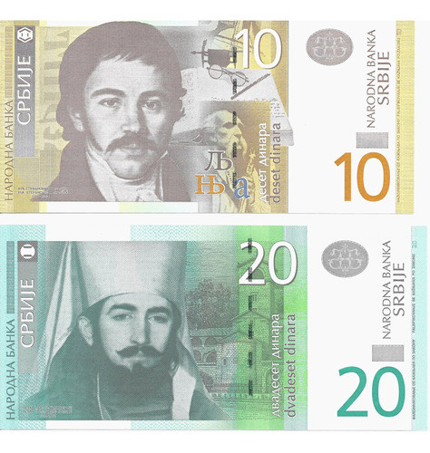 Serbia Lote De 2 Billetes De 10 Y 20 Dinara Año 2013 - Unc 0