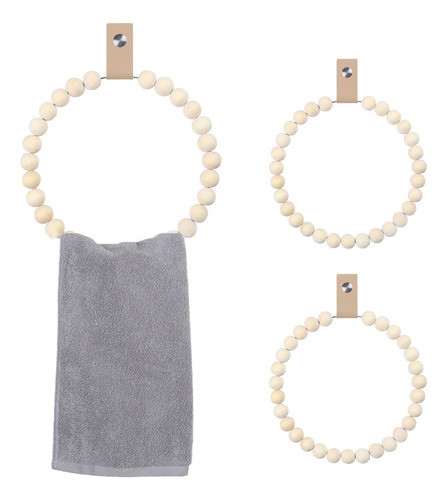 Toallero Bohemio De Madera Con Cuentas Hechas A Mano, Anillo 0
