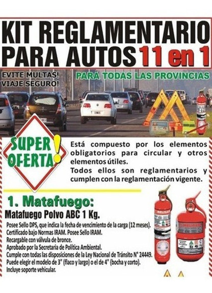 Kit De Seguridad Auto 11 En 1 Complementario Sin Matafuego $ 1