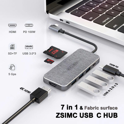 Usb C Hub, Zsimc 7-in-1 Estacin De Acoplamiento Adaptador Mu 1