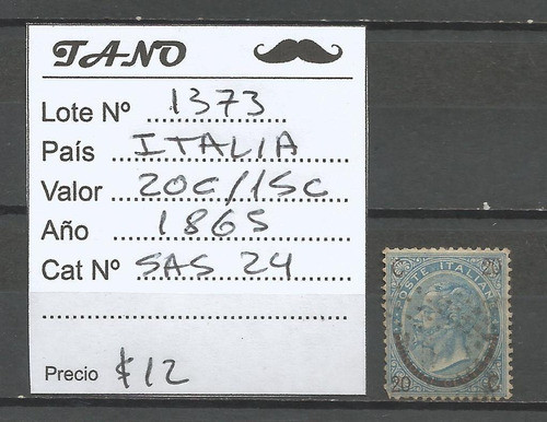 Lote1373 Italia 20c/15cent. Año 1865 Sas# 24 Tipo 2 Estampil 1