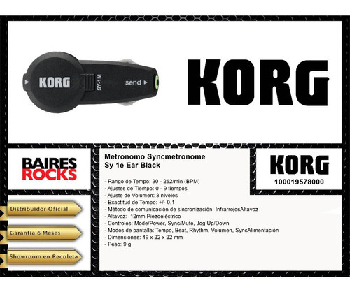 Metrónomo Korg Sy 1e Syncmetronome In Ear Black Cuo 1